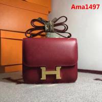 HERMES愛馬仕 空姐包 constance 石榴紅 EPSOM 18cm 金扣 蠟線縫製 單肩斜挎包  Ama1497