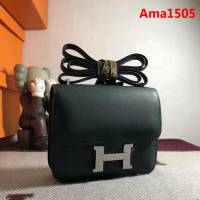 HERMES愛馬仕 空姐包 constance 英國綠 EPSOM 18cm 銀扣 蠟線縫製 單肩斜挎包  Ama1505