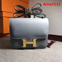 HERMES愛馬仕 空姐包 constance 亞麻藍 EPSOM 18cm 金扣 蠟線縫製 單肩斜挎包  Ama1511
