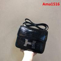 HERMES愛馬仕 康康18cm alligator crocodile 美洲鱷 頂級工藝 蠟線手縫 黑色 銀扣  Ama1516
