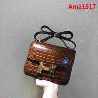 HERMES愛馬仕 康康18cm alligator crocodile 美洲鱷 頂級工藝 蠟線手縫 蜜糖棕 金扣  Ama1517