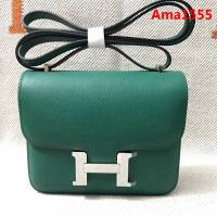 HERMES愛馬仕 H空姐包 進口原廠EP皮 頂級蜜蠟製作 街拍必備單品 墨綠金銀 單肩斜挎包  Ama1555