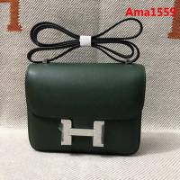 HERMES愛馬仕 H空姐包 進口原廠EP皮 頂級蜜蠟製作 街拍必備單品 祖母綠金銀 單肩斜挎包  Ama1559