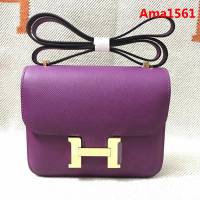 HERMES愛馬仕 H空姐包 進口原廠EP皮 頂級蜜蠟製作 街拍必備單品 海葵紫金銀 單肩斜挎包  Ama1561
