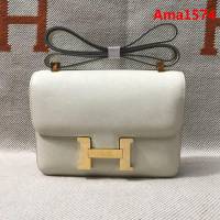 HERMES愛馬仕 H空姐包 進口原廠EP皮 頂級蜜蠟製作 街拍必備單品 奶昔白金銀 單肩斜挎包  Ama1574