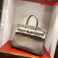HERMES愛馬仕 鉑金包 Birkin Ghillies 30Cm Swif拼Tc 18 Etoupe 大象灰 銀扣 頂級工藝 手縫蠟線 時尚手提包  Ama1596