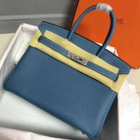 Hermes女包 愛馬仕Birkin Hermes鉑金包 togo小牛皮 牛仔藍 蠟線半手工縫製  am1709