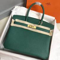 Hermes女包 愛馬仕Birkin Hermes鉑金包 togo小牛皮 孔雀綠 蠟線半手工縫製  am1710