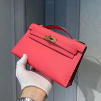 Hermes女包 愛馬仕Kelly pochette一代手包 原廠epsom皮 唇膏粉/金扣 手工蠟線 Hermes手提女包  am1728