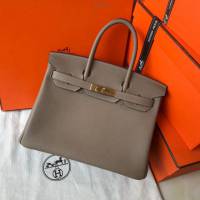 Hermes女包 愛馬仕Birkin Hermes鉑金包 togo小牛皮 斑鳩灰 金銀扣 Hermes手提女包  am1828