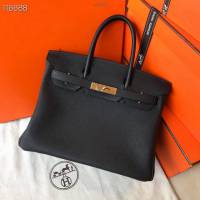 Hermes女包 愛馬仕Birkin Hermes鉑金包 togo小牛皮 黑色 金銀扣 Hermes手提女包  am1833