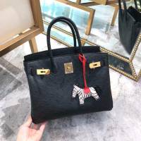 Hermes女包 愛馬仕Birkin30cm Hermes鉑金包 進口k級鴕鳥皮 手工蠟線縫製 Hermes鴕鳥皮手提女包  am1987