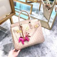 Hermes女包 愛馬仕Birkin30cm Hermes鉑金包 進口k級鴕鳥皮 手工蠟線縫製 Hermes鴕鳥皮手提女包  am1989