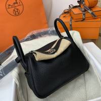 Hermesn琳迪包 愛馬仕miniLindy手提肩背包 TC皮 89黑色 頂級純手工  am2201