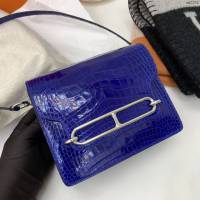 Hermesn豬鼻子包 愛馬仕roulis Alligator crocodile 美洲鱷魚 亮光 7T電光藍 銀扣  am2254