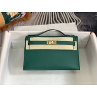 Hermes手提女包 愛馬仕kelly pochette一代 epsom皮 Z6孔雀綠金扣  tdh2002