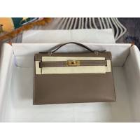 Hermes手提女包 愛馬仕kelly pochette一代 epsom皮 大象灰金扣  tdh2003