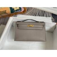 Hermes手提女包 愛馬仕kelly pochette一代 epsom皮 瀝青灰金扣  tdh2004