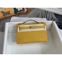 Hermes手提女包 愛馬仕kelly pochette一代 epsom皮 9D琥珀黃金扣  tdh2005