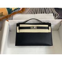 Hermes手提女包 愛馬仕kelly pochette一代 epsom皮 黑色銀扣  tdh2006