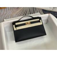 Hermes手提女包 愛馬仕kelly pochette一代 epsom皮 黑色金扣  tdh2007