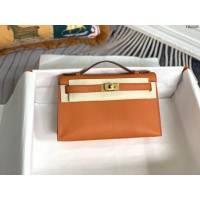 Hermes手提女包 愛馬仕kelly pochette一代 epsom皮 經典橙金扣  tdh2008