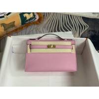 Hermes手提女包 愛馬仕kelly pochette一代 epsom皮 X9錦葵紫金扣  tdh2009
