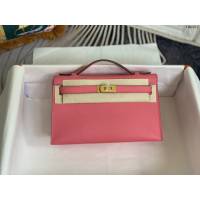 Hermes手提女包 愛馬仕kelly pochette一代 epsom皮 唇膏粉金扣  tdh2012
