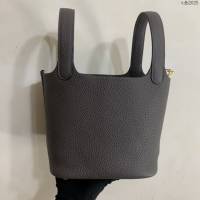 Hermes手提包 愛馬仕Picotin菜籃子女包 18cm TC皮 手工蜜蠟線縫製 錫器灰  tdh2025