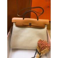 Hermes包包 愛馬仕大號Herbag 純手藝內縫款 杏/淺啡 原廠皮 手提肩背斜挎包 男女同款  tdh2140