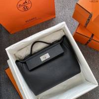 Hermes女包 愛馬仕kelly2424 黑色 銀扣 Hermes休閒手提女包  tdh2144