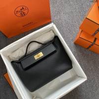Hermes女包 愛馬仕kelly2424 黑色 金扣 Hermes休閒手提女包  tdh2145