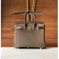 Hermes女包 愛馬仕Birkin25 swift皮 手工縫製 大象灰金扣 Hermes鉑金手提包  tdh2148