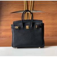 Hermes女包 愛馬仕Birkin25 swift皮 手工縫製 黑色金扣 Hermes鉑金手提包  tdh2149
