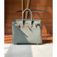 Hermes女包 愛馬仕Birkin25 swift皮 手工縫製 杏仁綠金扣 Hermes鉑金手提包  tdh2152