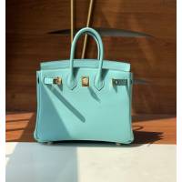 Hermes女包 愛馬仕Birkin25 swift皮 手工縫製 瑪卡龍藍金扣 Hermes鉑金手提包  tdh2153