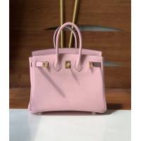 Hermes女包 愛馬仕Birkin25 swift皮 手工縫製 淺粉金扣 Hermes鉑金手提包  tdh2154