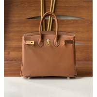 Hermes女包 愛馬仕Birkin25 swift皮 手工縫製 金棕金扣 Hermes鉑金手提包  tdh2156