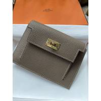 Hermes卡包 愛馬仕原版Kelly Pocket Epsom皮 Hermes新款小錢包 大象灰金扣  tdh2170