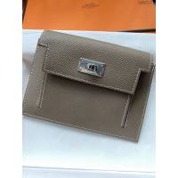 Hermes卡包 愛馬仕原版Kelly Pocket Epsom皮 Hermes新款小錢包 大象灰銀扣  tdh2171