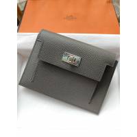 Hermes卡包 愛馬仕原版Kelly Pocket Epsom皮 Hermes新款小錢包 錫器灰銀扣  tdh2174