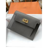 Hermes卡包 愛馬仕原版Kelly Pocket Epsom皮 Hermes新款小錢包 錫器灰金扣  tdh2175