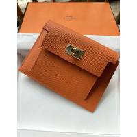 Hermes卡包 愛馬仕原版Kelly Pocket Epsom皮 Hermes新款小錢包 經典橙金扣  tdh2179
