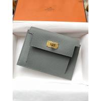 Hermes卡包 愛馬仕原版Kelly Pocket Epsom皮 Hermes新款小錢包 杏仁綠金扣  tdh2180