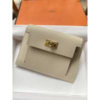 Hermes卡包 愛馬仕原版Kelly Pocket Epsom皮 Hermes新款小錢包 奶昔白金扣  tdh2181