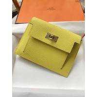 Hermes卡包 愛馬仕原版Kelly Pocket Epsom皮 Hermes新款小錢包 檸檬黃金扣  tdh2182