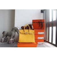 Hermes女包 愛馬仕Brikin 9D Amber琥珀黃銀扣 Hermes鉑金鴕鳥皮手提包  tdh2256