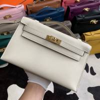 Hermes凱利女包 愛馬仕Minikelly pochette一代 原廠進口swift皮 半手工蠟線 奶昔白 金銀扣  tdh2272