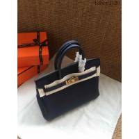 愛馬仕HERMES Birkin 鉑金包 深藍色 進口小牛皮 金銀扣 皮質細膩柔軟 時尚女手提包  tdher1128