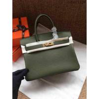 愛馬仕HERMES Birkin 鉑金包 軍綠色 進口小牛皮 金銀扣 皮質細膩柔軟 時尚女手提包  tdher1129